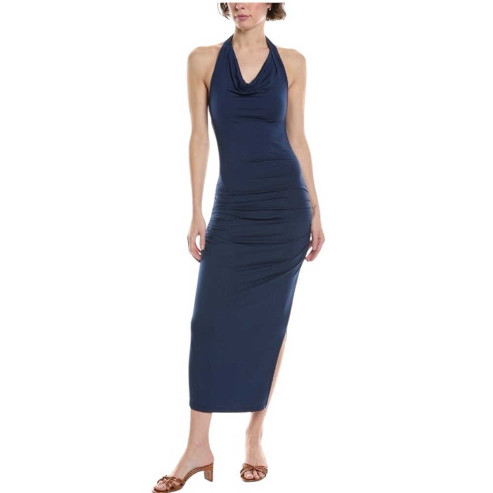 MICHAEL STARS Navy Cowl Halter Midi Dress Size Large NWT $138